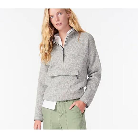J.Crew Women's Half Zip Polartec Sherpa Fleece Pocket Pullover Sweater Sz L Gray - Picture 1 of 10